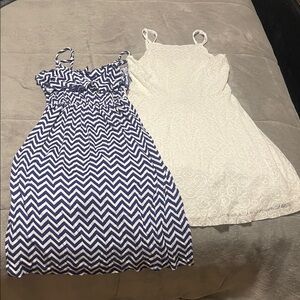 Blue and White Chevron Dress and White Lace Dress